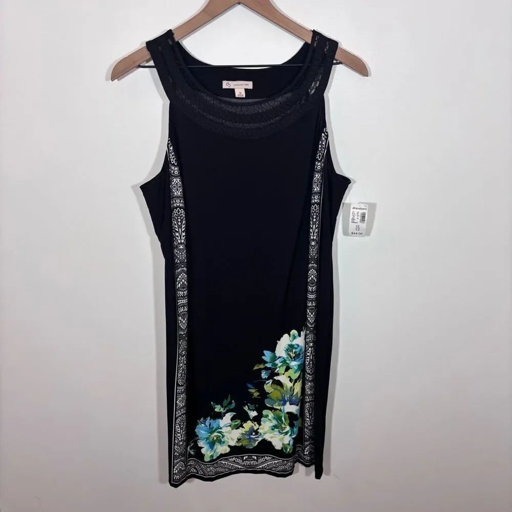 Dressbarn NEW with tags Black Sleeveless Dress with Floral Design Size 12